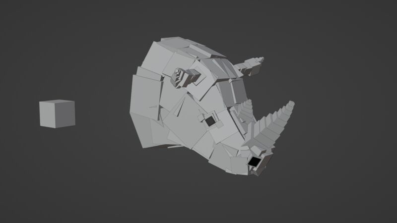 A screenshot of the head of a rhinoceros made out of cubes
