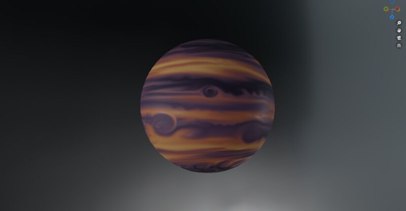 A screenshot of a lit model of a colourful gas giant