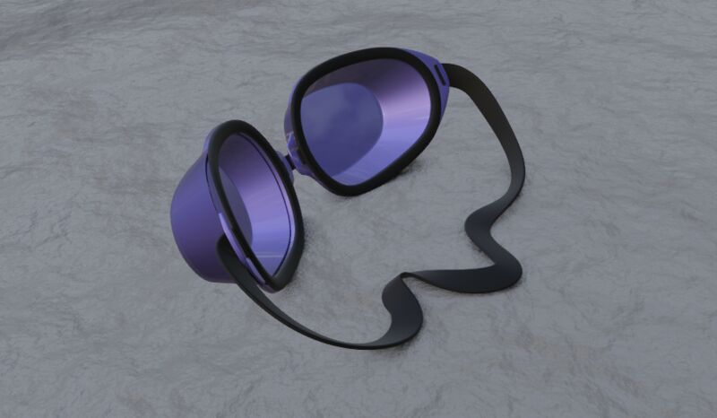 A render of a pair of goggles on a rock