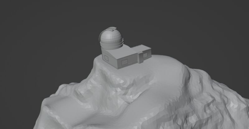 A low poly unshaded screenshot of an observatory on a mountaintop