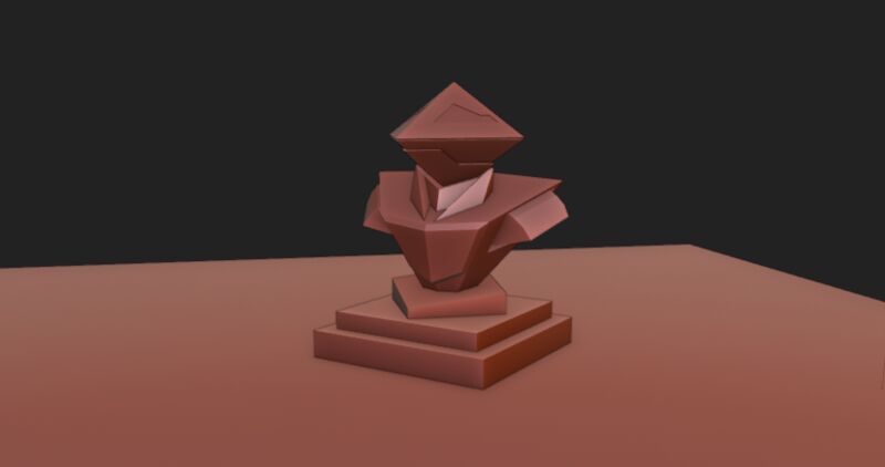 A render of an angular low poly robot statue bust