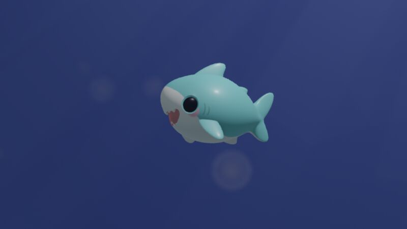 A render of a cute stylised shark under water