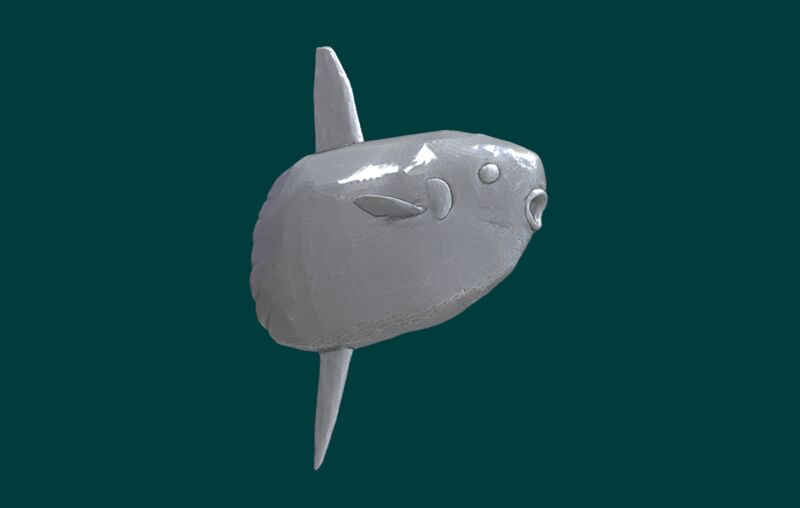 A lit screenshot of a sculpt of a sunfish